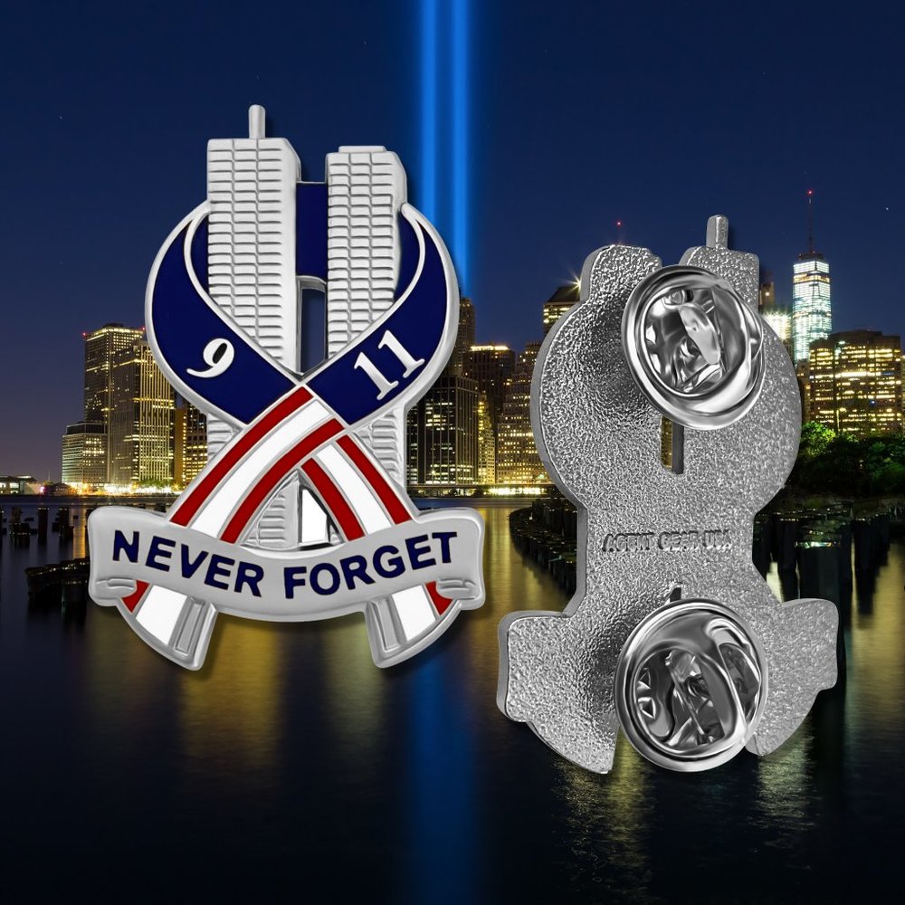 9-11 Pin Never Forget Collectible Lapel Pin - September 11th  - Silver Tone - Picture 3 of 3